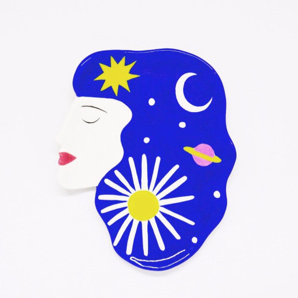 Cosmic Hair Girl Plate (moon & sun)