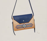 Wooden Bags (Envelope 2 . blue leather / cherry wood / coloured patterns)