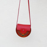 Wooden Bags (Half-Round 2 . red leather / cherry wood / coloured patterns)